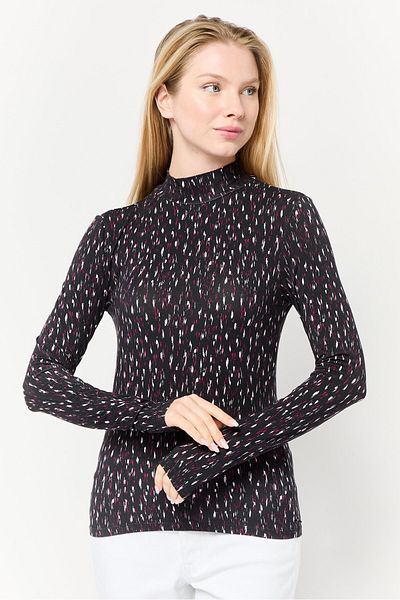 Scotch & Soda Women Mock Neck Long Sleeves Allover Print Top, Multicolor