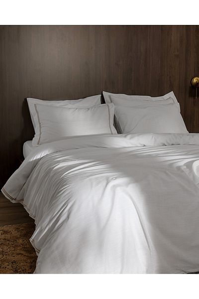 Madame Coco Tina King Size Linen Look Washed 100% Cotton Duvet Cover Set - White/Beige