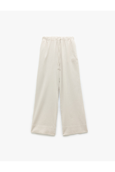 Koton Elastic Waist Tied Pocket Straight Wide Leg Linen Trousers