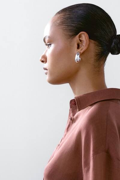 Massimo Dutti Dökümlü rami karışımlı gömlek