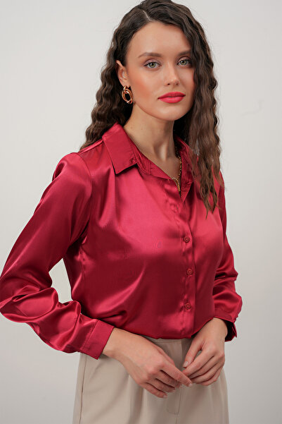 Merterium Női bordó szatén ing széles szabású optimista mérettartomány