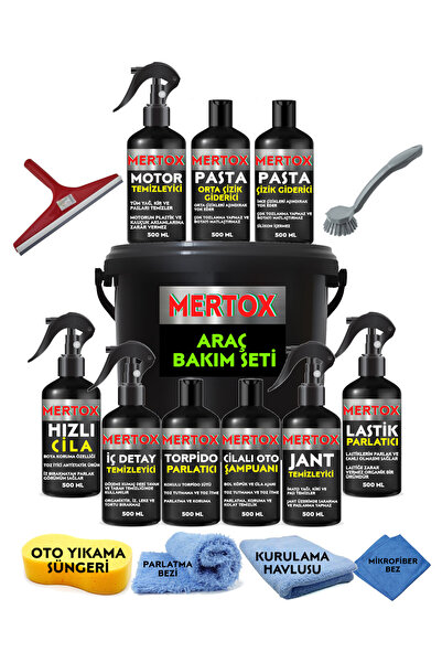 MERTOX EŞSİZ Oto Bakım Pasta Cila Temizlik Seti 16 Parça Full Araç Araba Yıka...