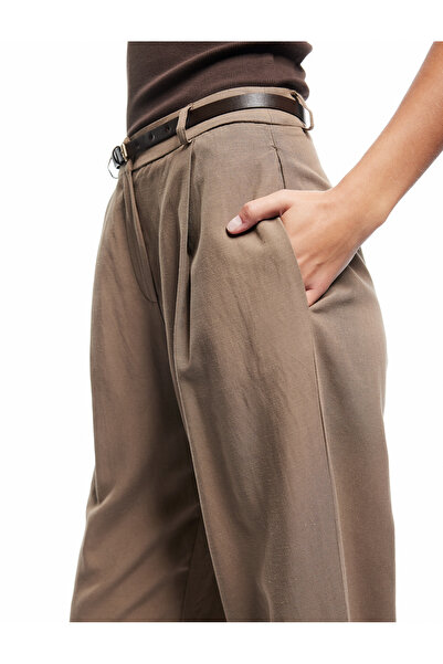 Koton Kemerli Yüksek Bel Geniş Paça Keten Karışımlı Pantolon