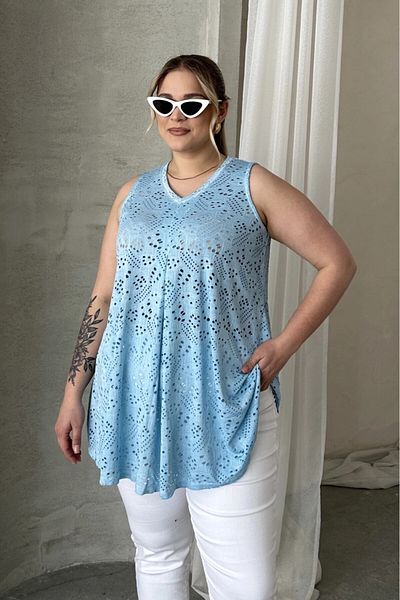 Stil Diva Bluză necăptușită cu decolteu în V cu mâneci zero din dantelă 302965