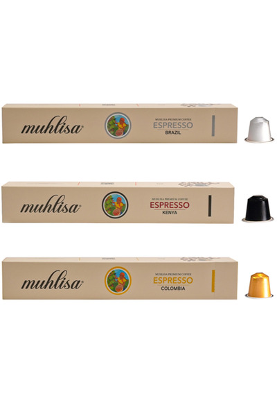 MUHLİSA PREMİUM COFFEE Espresso 3 Çeşit Kapsül Kahve Seti Brazıl, Kenya, Colo...