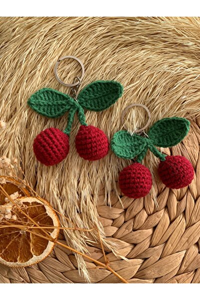 BetSel Hediyelik Örgü kirazlı anahtarlık / çanta süsü