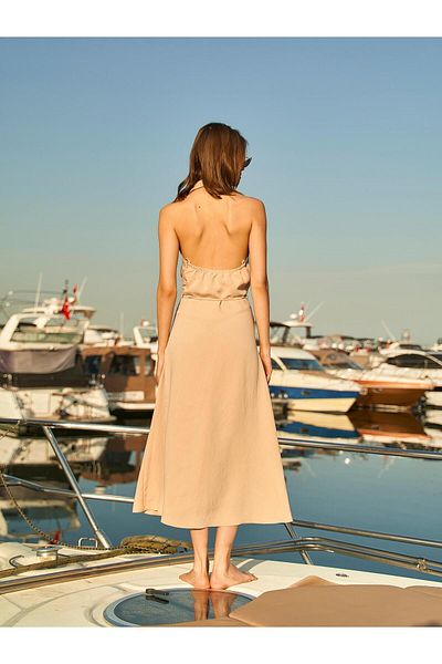 Coral Halter Dress Beige
