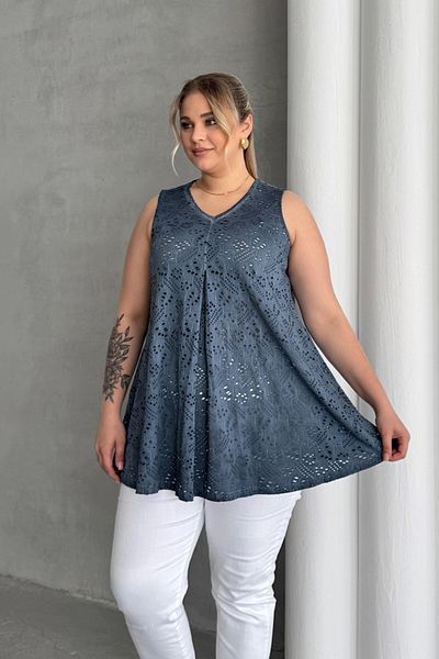 Stil Diva Bluză necăptușită cu decolteu în V cu mâneci zero din dantelă 302966