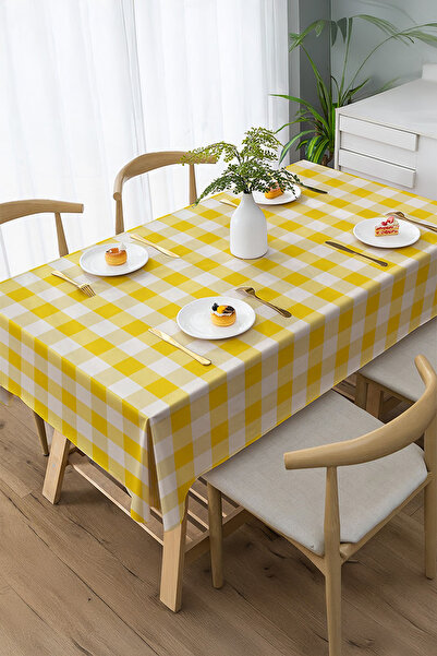 Moud's Pöti Kareli Sarı Masa Örtüsü, Piknik Örtüsü, Sofra Bezi, Dikdörtgen, D...