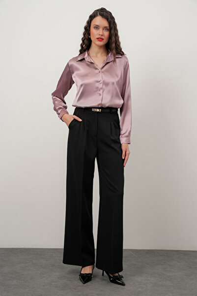 Merterium Kadın Gül Kurusu Saten Gömlek Geniş Beden Aralığı