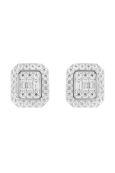 Iced Stuff Cercei bărbătești KOLCZYKI DIAMOND STUD BAGUETTE argintii