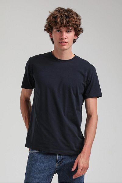 NEW WORLD POLO Crew Neck Slim Fit Navy Blue Lycra Cotton Stretch Fabric Basic T-Shirt 24Ssm20339