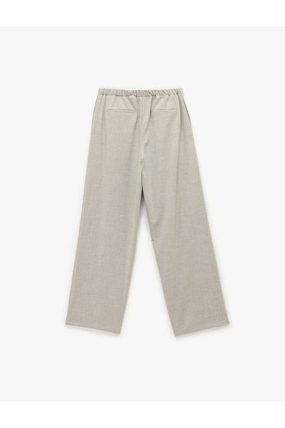 Koton Lace-Up Elastic Waist Pocket High Waist Straight Loose Wide Leg Trousers