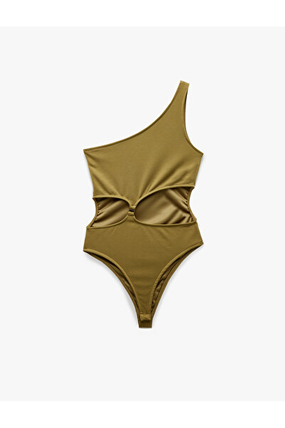 Koton Slim Fit One Shoulder Bodysuit with Window Detail