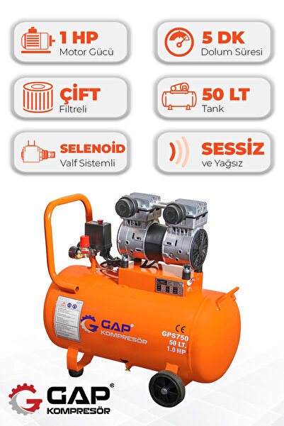 GAP KOMPRESÖR Hava Kompresörü Sessiz ve Yağsız 50 Lt GPS750