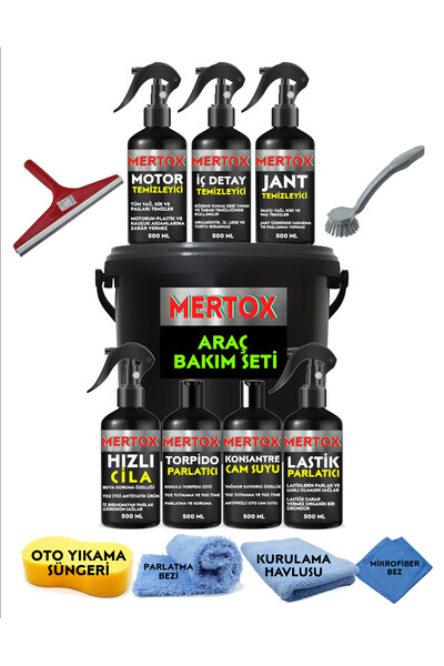 MERTOX 14 Parça Muhteşem Araç Temizlik Bakım Seti Oto Araba Yıkama Kovalı Set