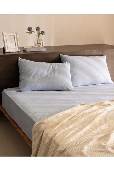 Madame Coco Odette Single 100% Cotton Ranforce Fitted Sheet Set - Blue