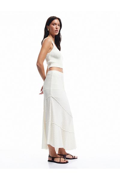 Koton Standard Waist Textured Asymmetrical Cut Midi Skirt