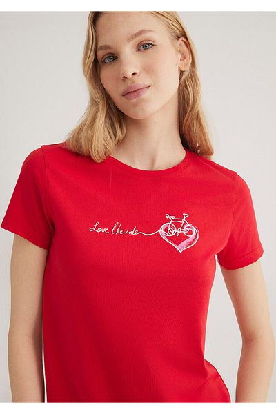 Mavi Bicycle Printed Red T-Shirt Semi Slim Fit / Semi Slim Fit 1612961 -82054
