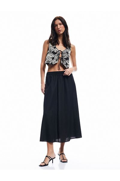Koton Cotton Patterned V-Neck Crop Vest with Front Tie Detail
