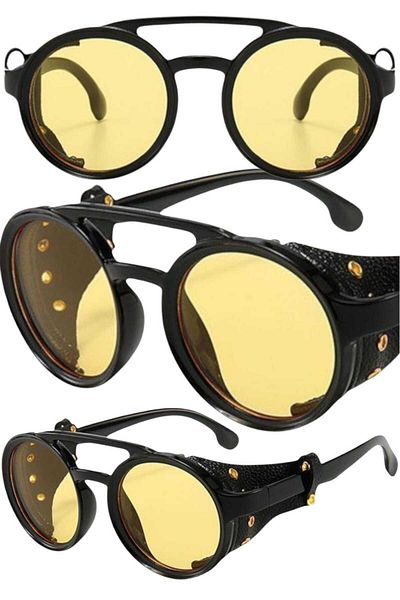 Uniquetrenders Unisex Retro Steampunk Round Sunglasses