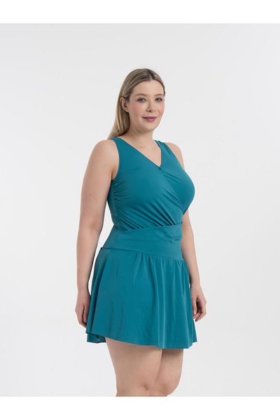 AQUAVİVA Costum de baie pentru femei, verde apă, mărime mare, Dakota, cu detaliu la două piept, cu pantaloni scurți
