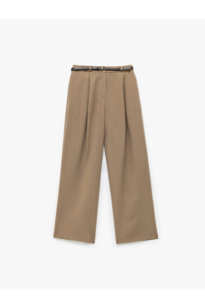 Koton Kemerli Yüksek Bel Geniş Paça Keten Karışımlı Pantolon