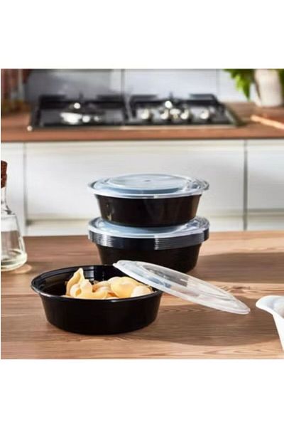 SKP Plastic Round Plastic Microwave Food Containers, 32 oz (8 ct).