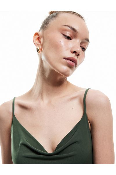 Koton Flared Collar Slim Fit Draped Strap Snap Body