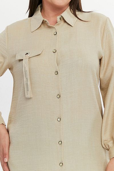 Laden Large Size Women's Linen Mother Seasonal Cream Tunic Long Shirt