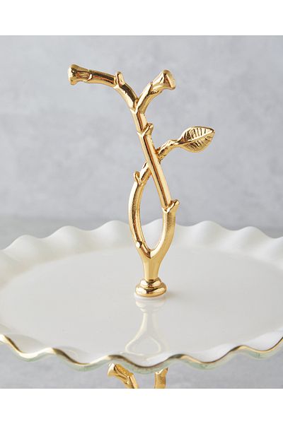 English Home Lustre Glass Tiered Service 20+26 cm Cream-Gold