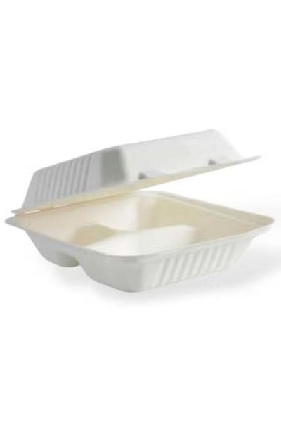 SKP Plastic 3-Compartment Sugarcane Food Containers (8 Pack).