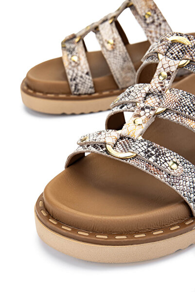 Tamer Tanca Kadın Hakiki Deri Bej Düz Terlik