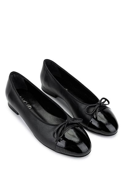 Tamer Tanca Women's Genuine Leather Black Patent Leather Ballet Shoes