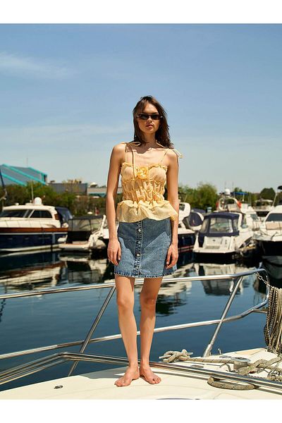 Coral Rose Detailed Strappy Blouse Yellow
