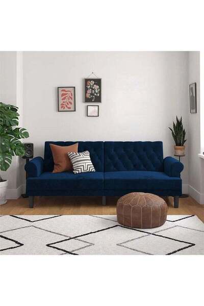 soufa dibaj شوكولاتة | أريكة بثلاثة مقاعد مُنجدة بالمخمل ٢١٢×٨٢×٨٤ سم - أزرق ...