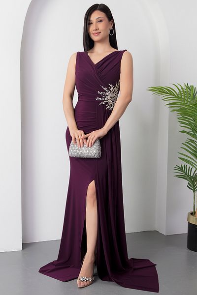 PULLIMM Rochie de seara cu fanta cu strasuri ECR5301