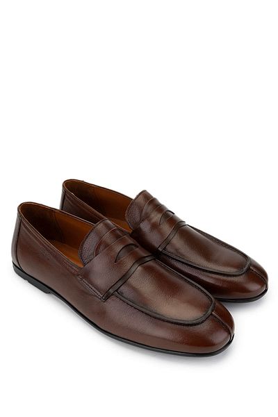 Tamer Tanca Men's Genuine Leather Brown Loafer Shoes