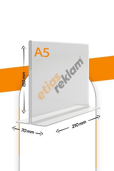 Etias Reklam A5 T Type Horizontal 5-Piece Table Top 2.8 Mm Transparent Plexi Fountain / Brochure Holder