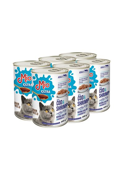 MİO Wet food for adult cats❤️, Mio Cat Extra, Super Premium cod and shrimp, pack of 6 cans 400g