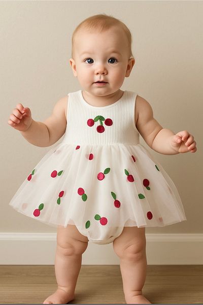 BİANCOFİGLİO Cherry Pattern Baby Dress