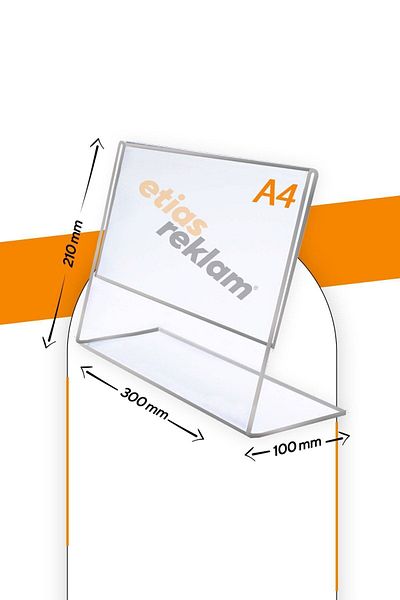Etias Reklam A4 L Type Horizontal Table Top Transparent Plexi Fountain / Brochure Holder