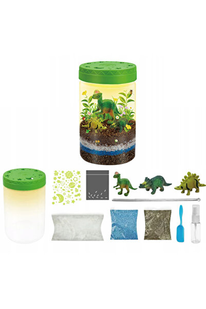zola Kit de terariu cu lumini LED pentru copii, Zola, 3 dinozauri, accesorii incluse, 10 x 10 x 16 cm