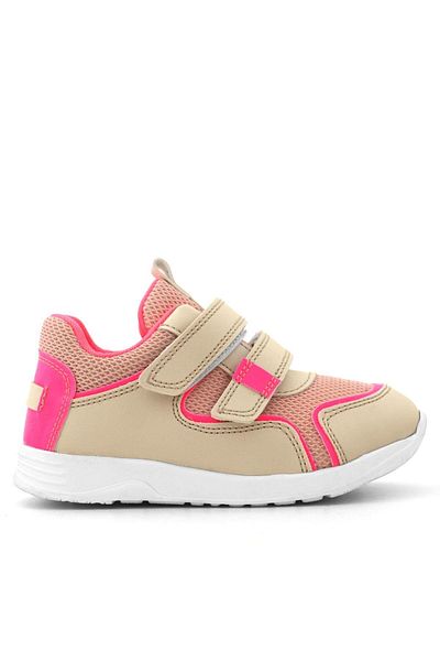 Rakerplus Beige Pink Velcro Girls' Sneakers