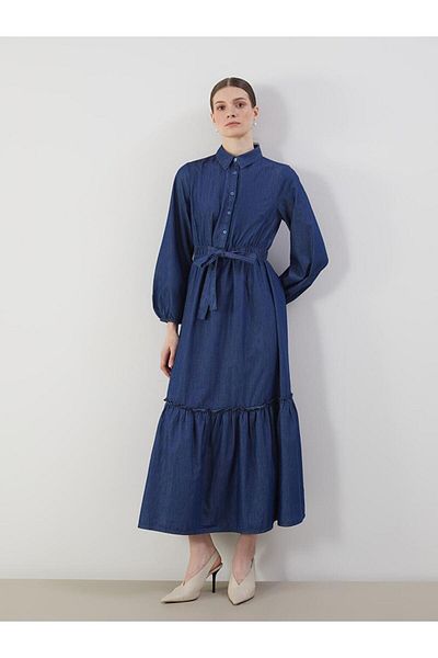 LC Waikiki LCW Modest Indigo πουκάμισο γιακά Γυναικείο τζιν φόρεμα