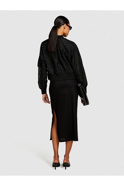 Sisley Linen and Cotton Blended Slit Midi Pencil Skirt Women's Black Skirt - 324P4U6Wl0023