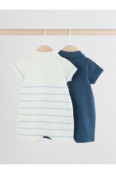 Next Baby 100% Cotton Navy Blue White Stripe Patterned 2-Piece Romper Set