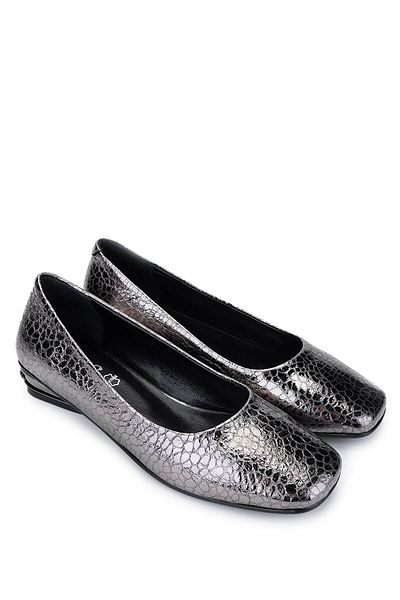Tamer Tanca Women's Genuine Leather Anthracite Patent Leather Heeled Shoes