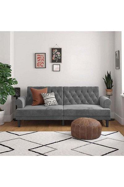 soufa dibaj Chocolate | 3-Seater Sofa Upholstered In Velvet 212x82x84 cm - Grey