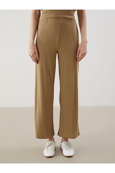LC Waikiki Lcwaikiki Classic Khaki Women's Wide Leg Pants with Elastic Waist